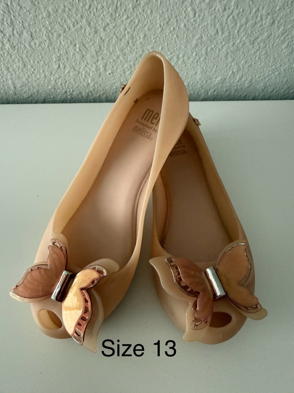 Melissa Tan Ballet Flats with Rose Gold Butterfly Accent